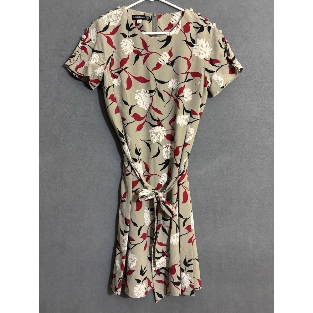 Louis Feraud Vintage Dress Floral Size‎ 6 Red Black Silk Classic Timeless